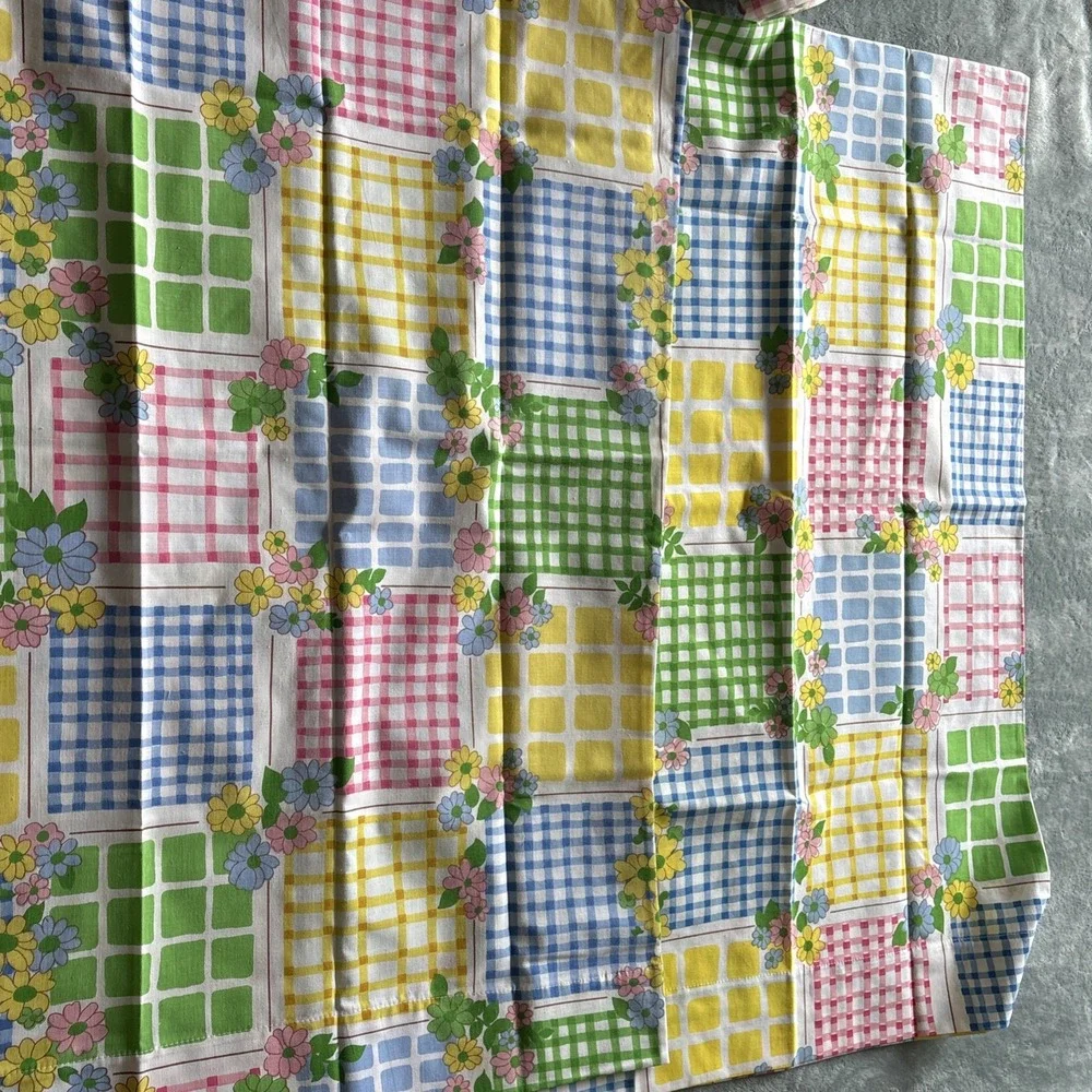Vintage Cannon 70s Daisy TWIN‎ SIZE Sheet Set Gingham Square Monticello Muslin